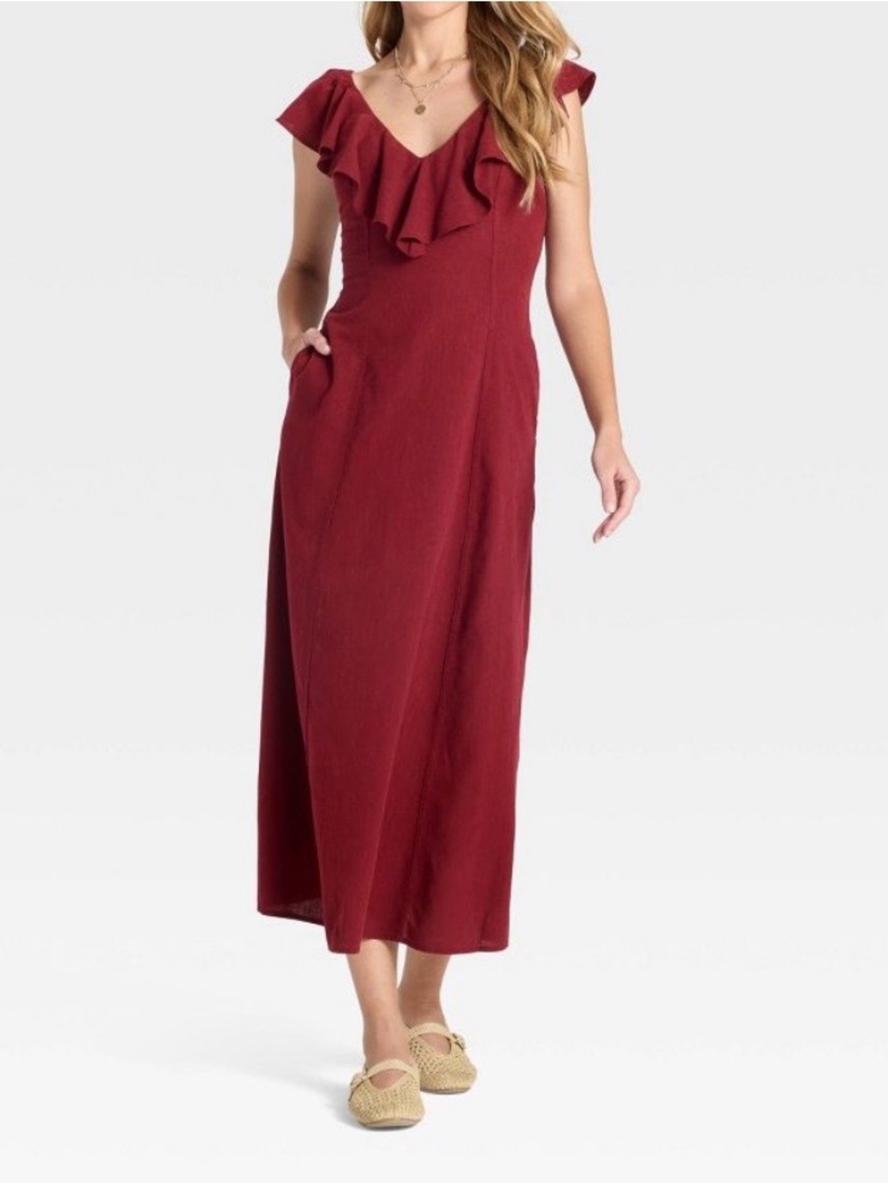 Universal Thread red ruffle trim sleeveless midi dress M